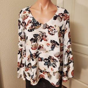 Rose + Olive Floral Blouse Sz L
